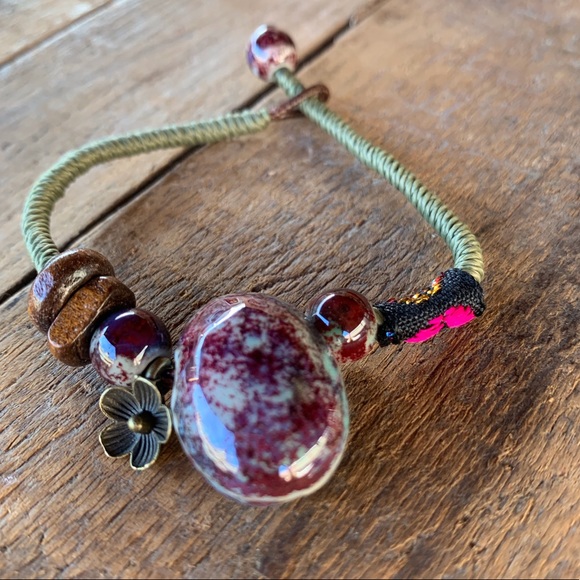 ✨LARGE CERAMIC BEAD BOHO ROPE BRACELET/ANKLET - Picture 3 of 6